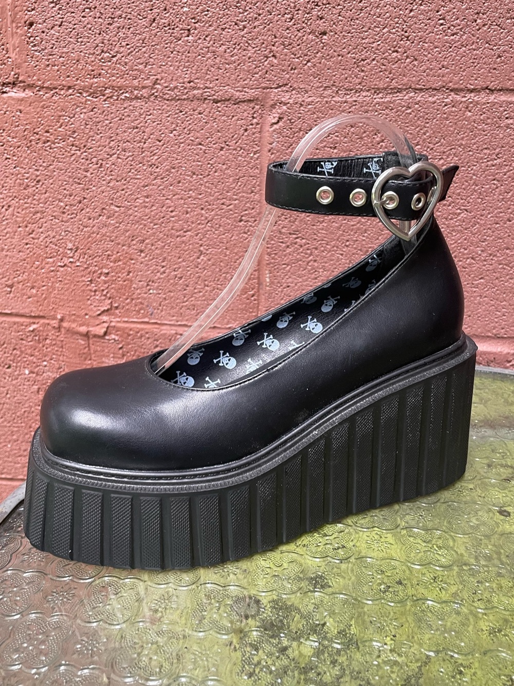 New Lamoda Black Platform Creeper Ankle Strap Shoes Size 7